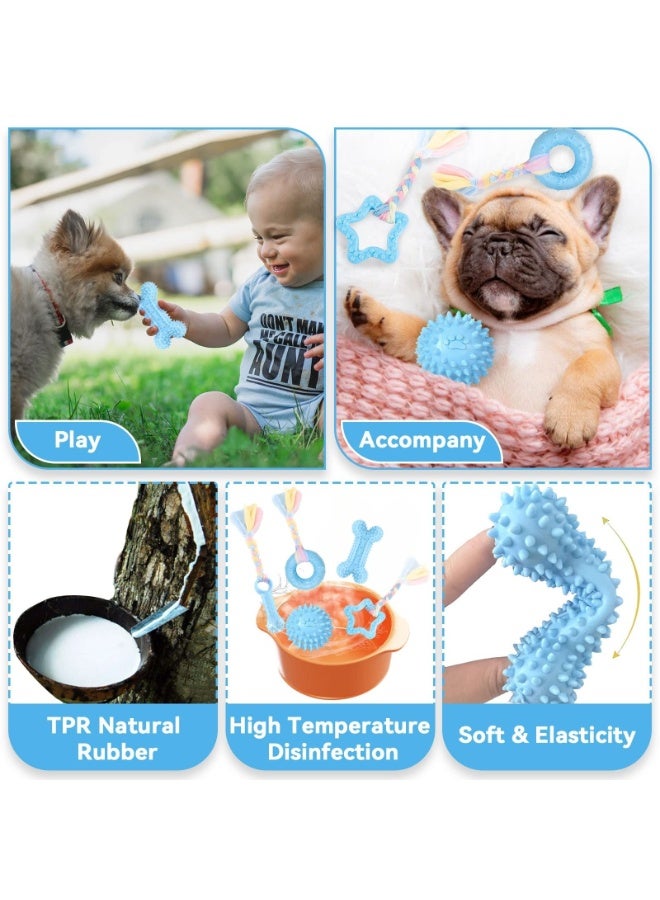 Puppy Chew Toys, 6-Piece Puppy Teething Chew Toy Set, with Ball and Colorful Rope, Natural Rubber, Interactive Pet Toy, Suitable for Small and Medium Dogs (Blue) - Image 5