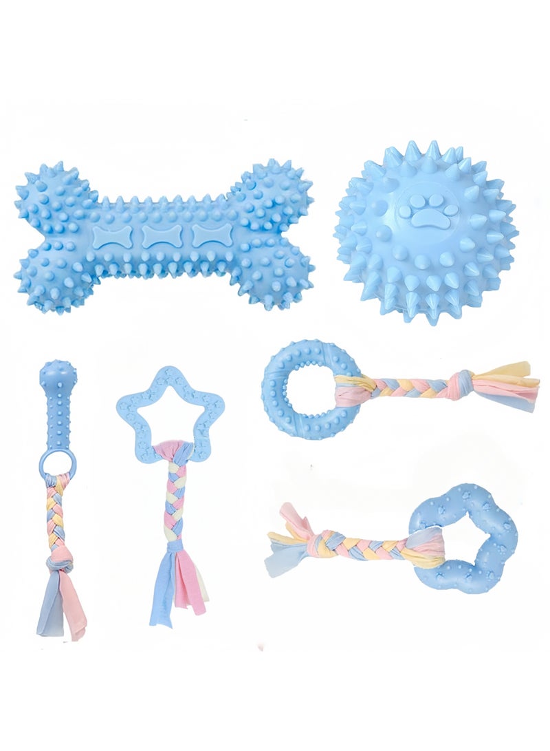 Puppy Chew Toys, 6-Piece Puppy Teething Chew Toy Set, with Ball and Colorful Rope, Natural Rubber, Interactive Pet Toy, Suitable for Small and Medium Dogs (Blue) - Image 1