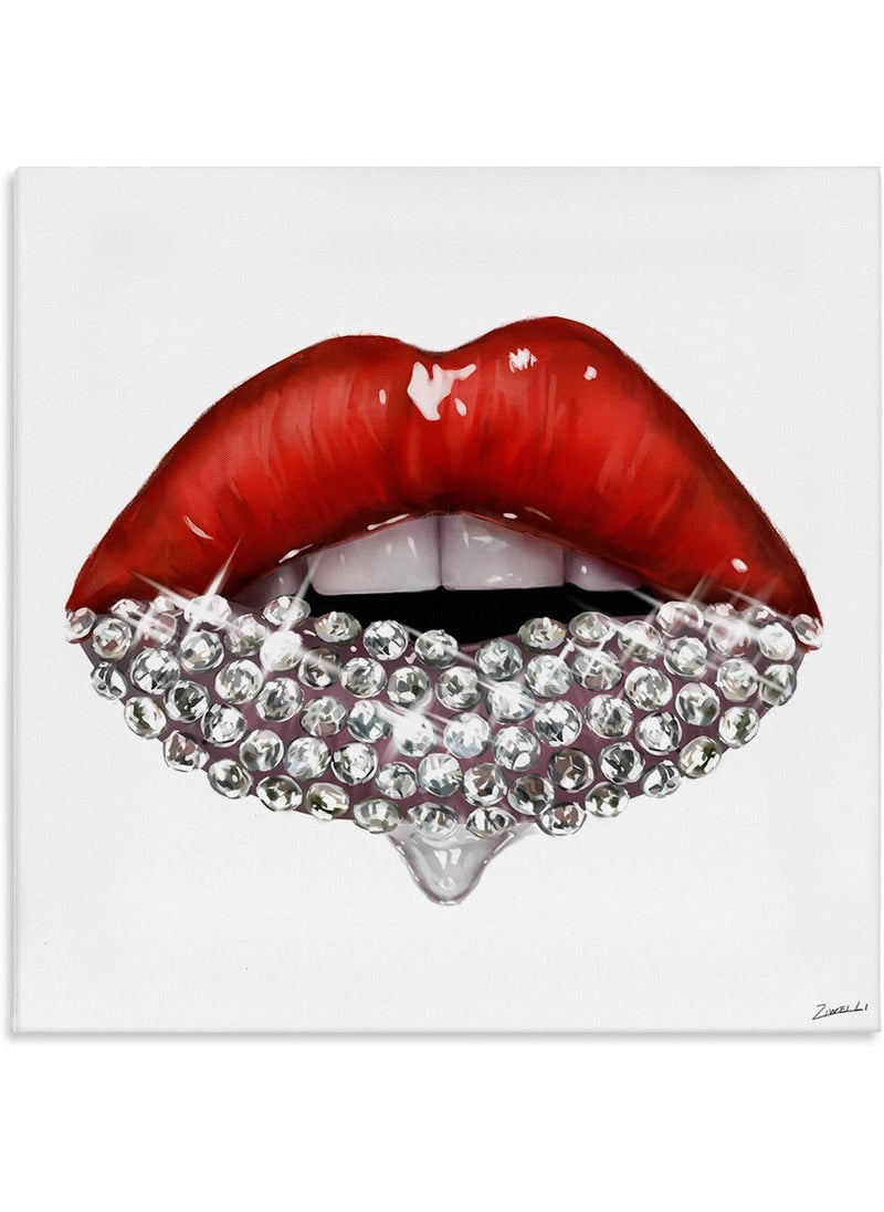 Stupell Industries - Stupell Industries Red Glam Lips with Glistening Cosmetic Stones Wall Art, 30x30, White - Image 1