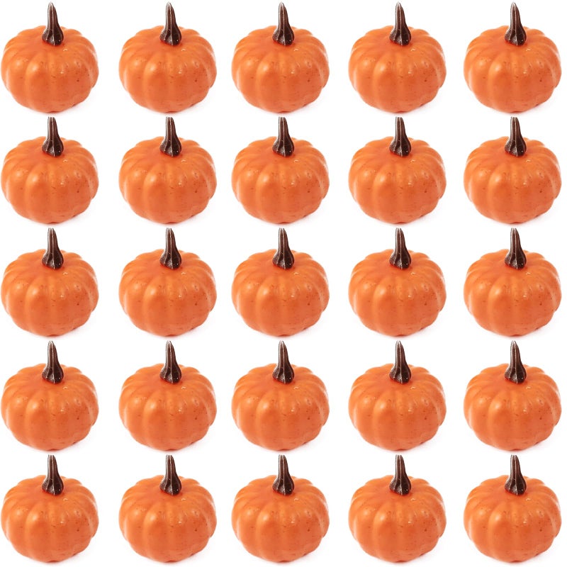 ROYHOO 20PCS Mini Artificial Pumpkins, Fall Harvest Simulation Pumpkins Decor Fake Fruit Home Decor for Halloween Thanksgiving Party Decorations (Orange) - Image 1
