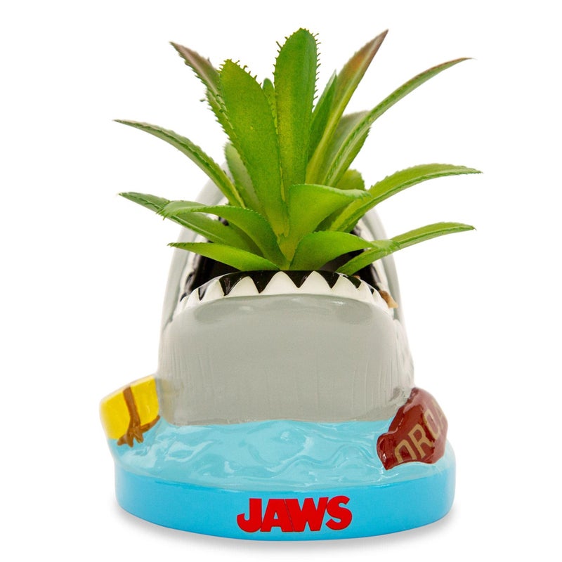 JAWS Shark 4Inch Ceramic Mini Planter With Artificial Succulent  Cute Flower Pot Faux Indoor Plants