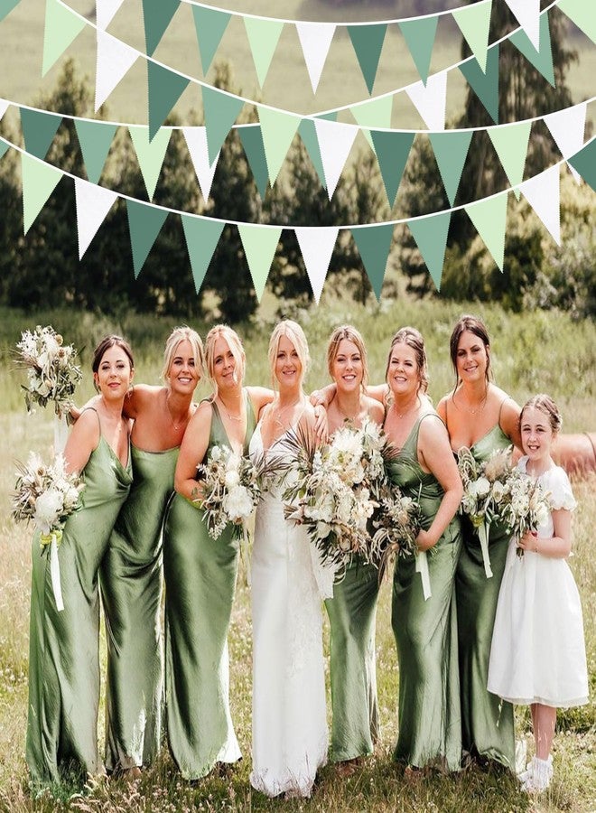 pinkblume 32Ft Sage Green Party Decorations Avocado Green Triangle Flag Fabric Banner Pennant Bunting Garland Streamers for Birthday Wedding Baby Shower Jungle Safari Summer Golf Christmas Outdoor Party Decor - Image 5