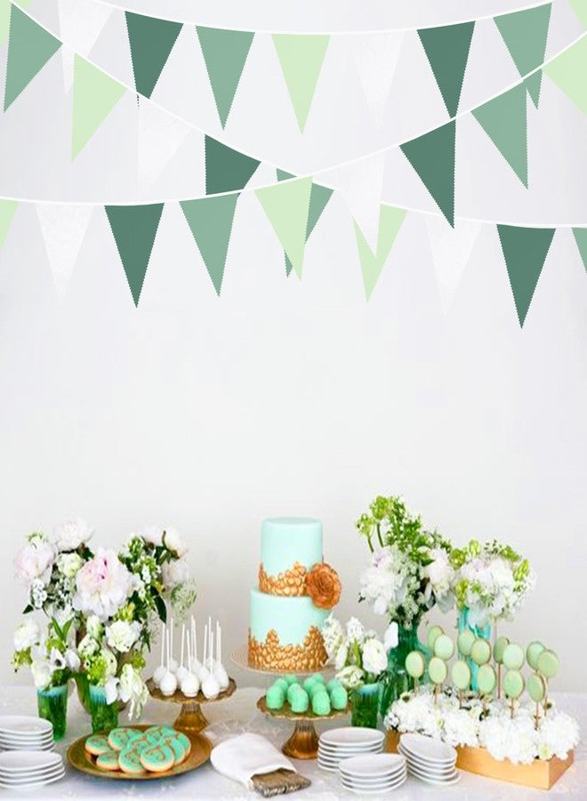 pinkblume 32Ft Sage Green Party Decorations Avocado Green Triangle Flag Fabric Banner Pennant Bunting Garland Streamers for Birthday Wedding Baby Shower Jungle Safari Summer Golf Christmas Outdoor Party Decor - Image 3