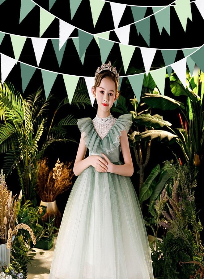 pinkblume 32Ft Sage Green Party Decorations Avocado Green Triangle Flag Fabric Banner Pennant Bunting Garland Streamers for Birthday Wedding Baby Shower Jungle Safari Summer Golf Christmas Outdoor Party Decor - Image 4
