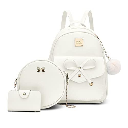 Aogist Mini Leather Backpack Purse 3-Pieces Fashion Bowknot Zipper Bags Cute Casual Travel Daypacks for Women (Beige) - Image 1