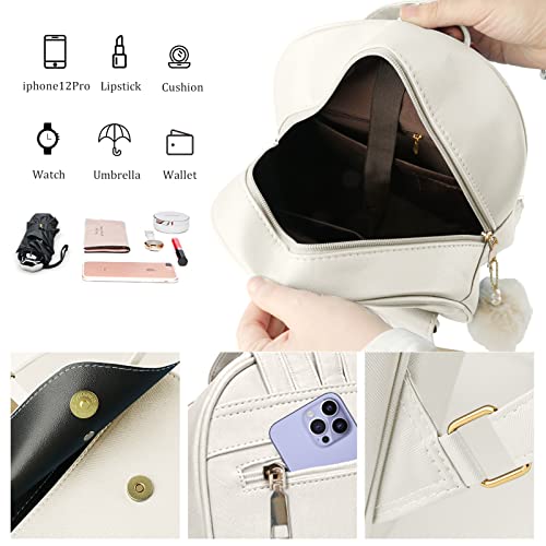 Aogist Mini Leather Backpack Purse 3-Pieces Fashion Bowknot Zipper Bags Cute Casual Travel Daypacks for Women (Beige) - Image 5