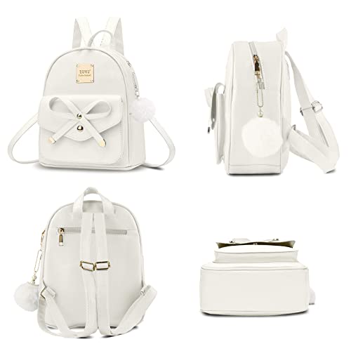 Aogist Mini Leather Backpack Purse 3-Pieces Fashion Bowknot Zipper Bags Cute Casual Travel Daypacks for Women (Beige) - Image 4