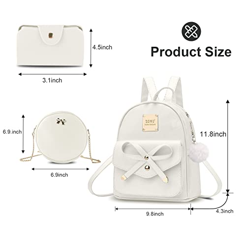 Aogist Mini Leather Backpack Purse 3-Pieces Fashion Bowknot Zipper Bags Cute Casual Travel Daypacks for Women (Beige) - Image 3