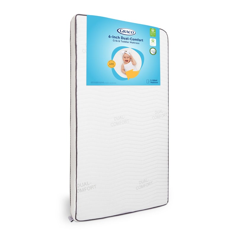 Graco 6Inch DualComfort Crib Toddler Mattress GREENGUARD Gold CertiPURUS Certified Foam 2Sided Mattress Fits Crib Toddler Bed Waterproof Sleep Surface