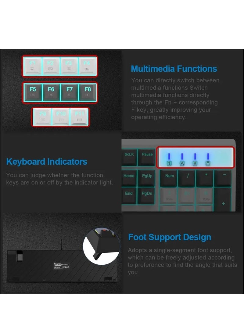 E-YOOSO Z-14 Mechanical Gaming Wired Keyboard,104 Key Blue Switch Full-Size Computer Keyboards for Computer PC Laptop Gamer Black Grey - Image 4