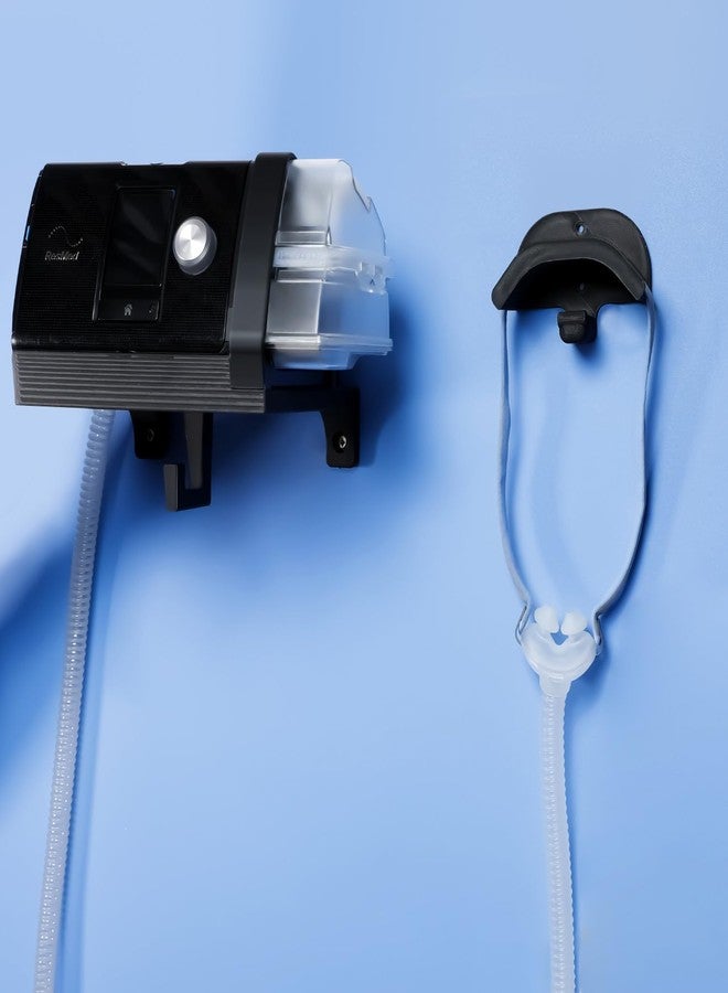 طقم رف جداري مطور لجهاز التنفس CPAP AirSense 10 مع خطاف للقناع وخطاف للخرطوم وخطافات سفلية، يوفر المساحة، ويمنع تشابك الخرطوم، سهل التركيب (أسود) - Image 1