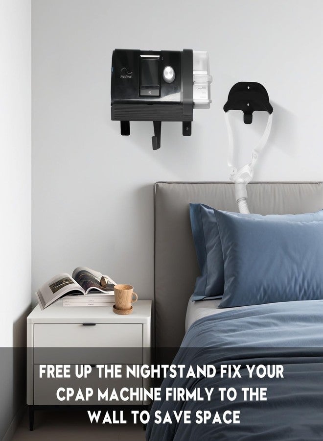 طقم رف جداري مطور لجهاز التنفس CPAP AirSense 10 مع خطاف للقناع وخطاف للخرطوم وخطافات سفلية، يوفر المساحة، ويمنع تشابك الخرطوم، سهل التركيب (أسود) - Image 2