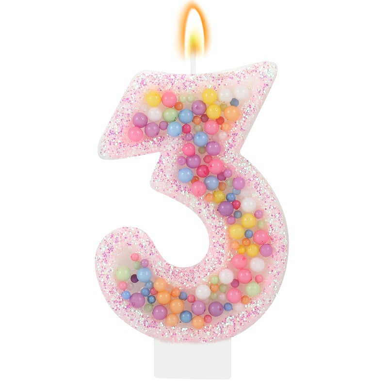 IDIJOLI Pastel Macaron 3rd Birthday Candle Sweet Pink Number 3 Candle Cake Topper Cupcake Decorations for Girls and Women Party Decor Anniversary Celebrations Supplies - Image 1