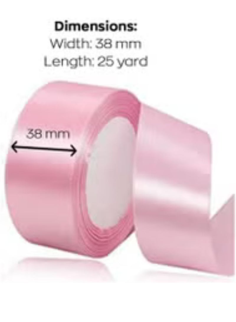 شريط ساتان وردي فاتح، شريط بوليستر من القماش مقاس 38 مم × 25 ياردة لتغليف الهدايا، هدايا الحفلات، ديكورات الزفاف، صناعة القوس، الباقات، مشاريع الخياطة واللوازم الحرفية - Image 2