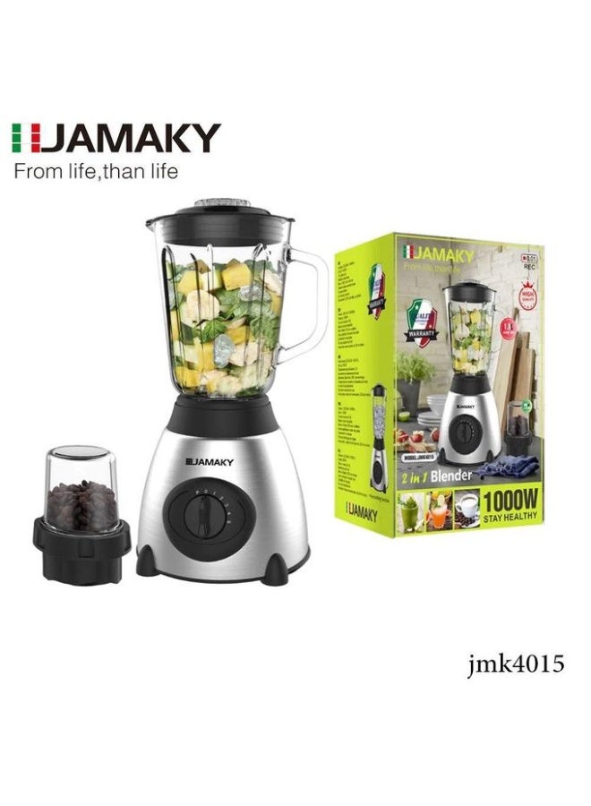 JAMAKY Jamaki 1000W 2-in-1 Blender - 1.5L Jar with Additional Grinder - Stainless Steel Blades and Multiple Speeds - Model JMK4015 - Image 1