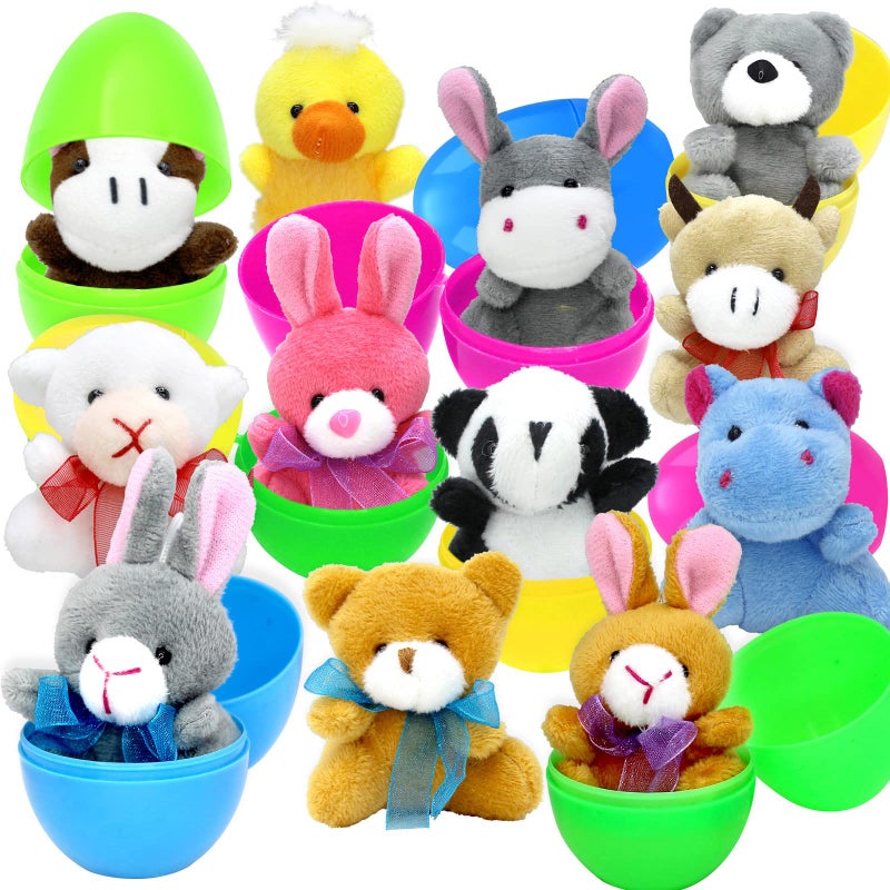 CH HAICHENG 12PCS Filled Easter Eggs with Plush Animal Toys Inside, Prefilled Easter Eggs for Easter Eggs Hunt, Easter Basket Stuffers Fillers, Easter Classroom Prize Supplies - Image 1