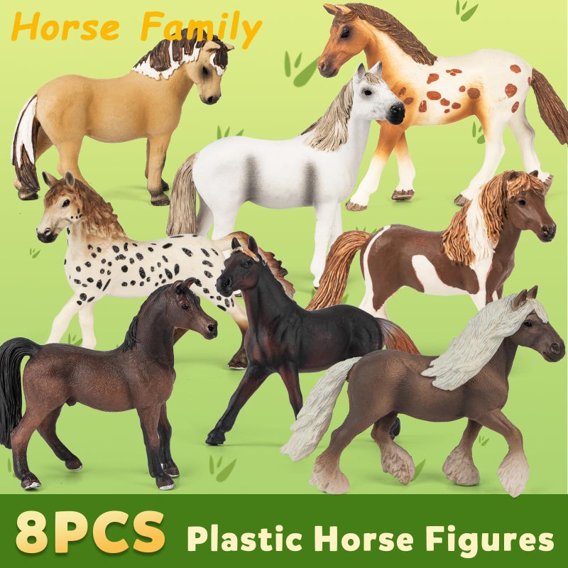 TikOnsYol 8 in 1 Horse Toy Set for Girl Age 612 8 Pcs Realistic 5 inch Plastic Horsse Figure with Stable Horrse Toy Figurine Farm Animal Gift for Boy Toddler Kid Horse Birthday Party Decoration Supplies - Image 3