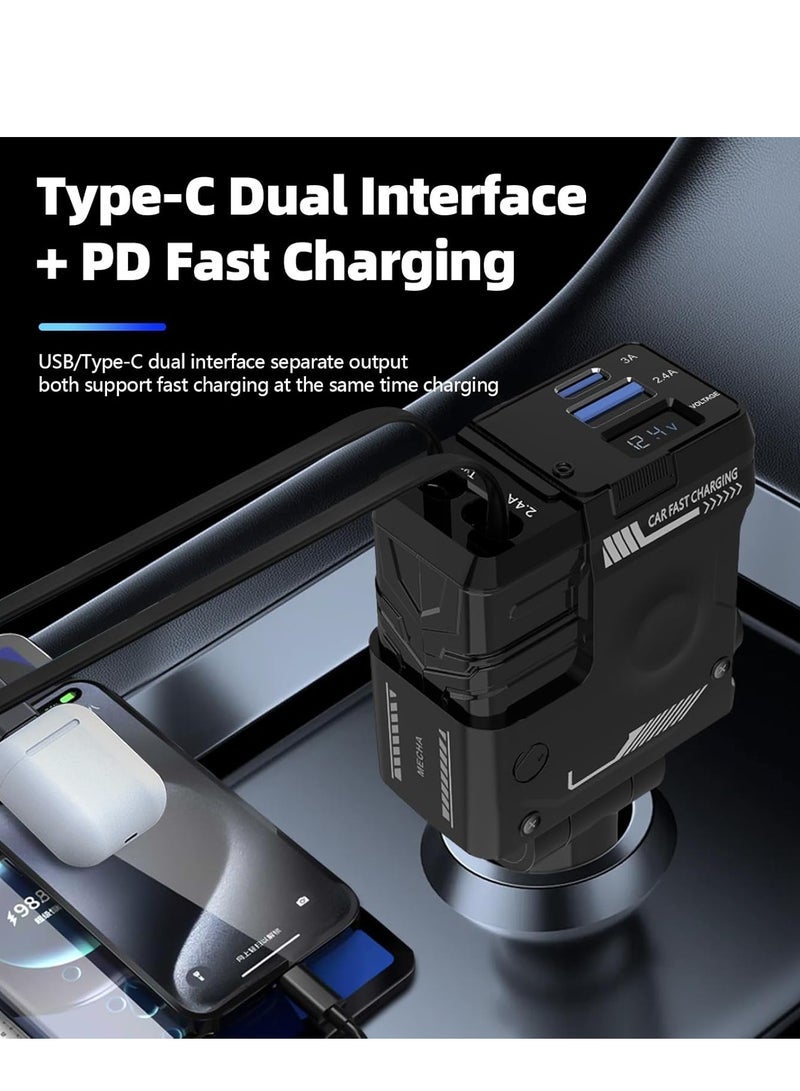 SMARTX Retractable Car Charger 4 In 1 Fast Car Charger, 66W Car Charger with Lightning & Type-C Wires, PD 36W, Universal Compatibility, Simultaneous Charging, Car Phone Charger with Retractable Cable (31.5 inches) and 2 USB Port Adapters - Image 3