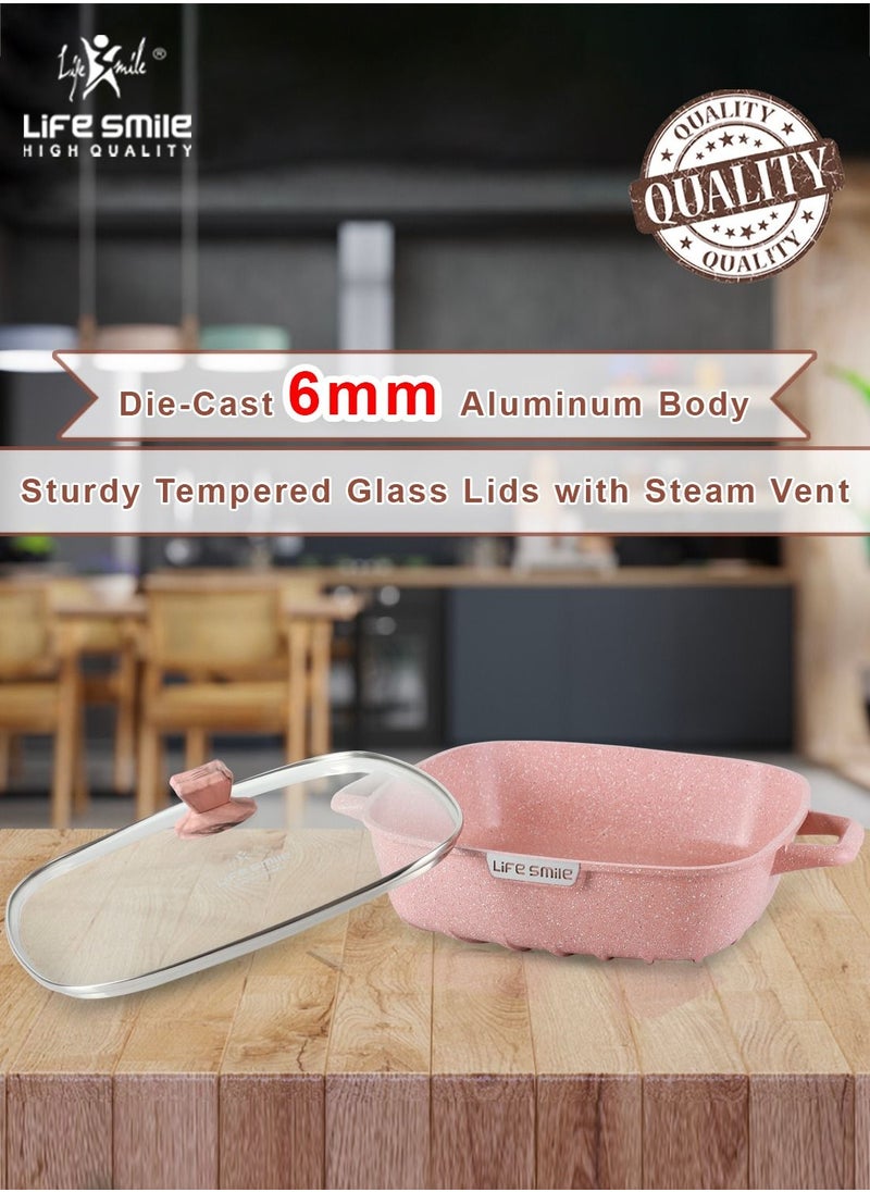 LIFE SMILE Shallow Casserole Cooking Pot with Lid | Non Stick PFOA FREE Granite Coating Frying Pan | Oven Safe | Dishwasher Safe | Double Handle (20cm, 2 Liters) Pink - pzsku/Z96D1C19EA79423DE05B3Z/45/_/1671268503/50bcb9bb-1304-4ef2-a01b-bdaf70196048