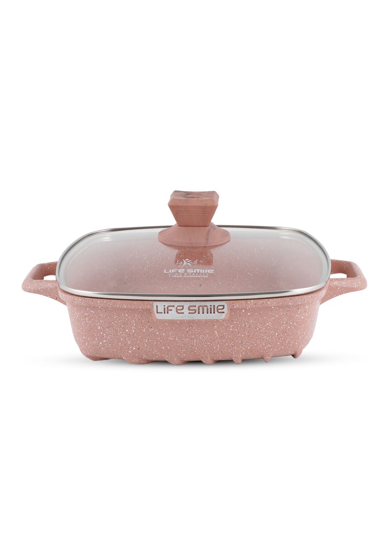 LIFE SMILE Shallow Casserole Cooking Pot with Lid | Non Stick PFOA FREE Granite Coating Frying Pan | Oven Safe | Dishwasher Safe | Double Handle (20cm, 2 Liters) Pink - pzsku/Z96D1C19EA79423DE05B3Z/45/_/1739789218/42ce04f6-d4b6-4582-833c-937106c0575a