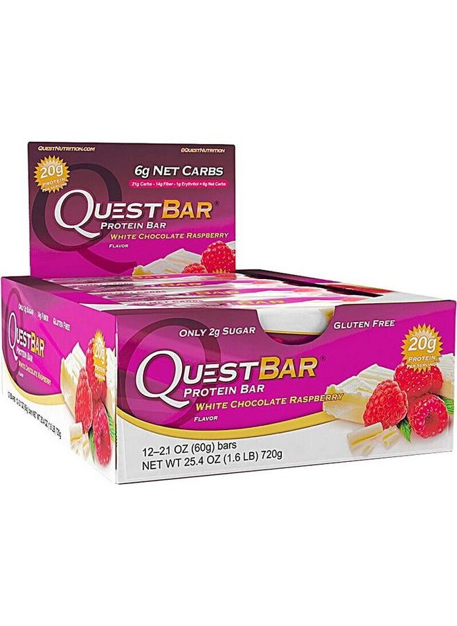 Quest Quest Nutrition, Questbar, Protein Bar, White Chocolate Raspberry, 12 Bars, 2.1 Oz (60 G) Each  - Image 1
