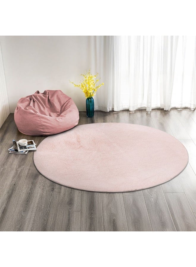 DANUBE HOME سجادة دائرية من الفرو الناعم السادة | سجادات أطفال قابلة للغسل | سجادة منطقة من البوليستر لتغطية الأرضيات | سجادة داخلية لغرفة المعيشة وغرفة الطعام وغرفة النوم 150X150 سم - وردي - Image 1