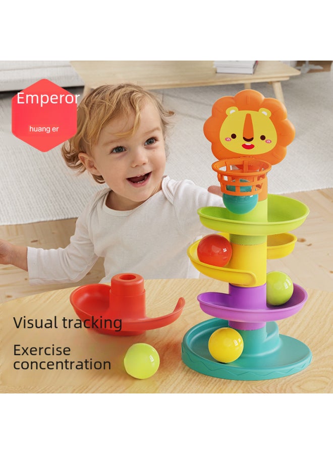 Huang Er Baby Toys 6 Months Educational Early Education 7 8 8 9 10 0 1 Year Old Baby Shooting Track Ball Turning Music-Color:5 Layers/track Carousel (4 Rings) - Image 2