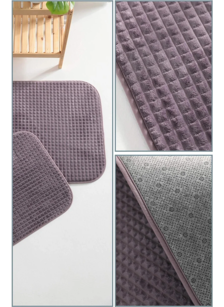 Favora Pyramid Sponge 2-Piece Bathroom Mat Set - Plum