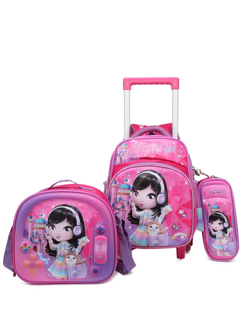 Stargold Baby Backpack 3Pcs For Baby Girls 1 lunch 1 Pencil Box And 1 Bag With Adjustable Strap For School 2 Wheels 12 Inch  - Image 5