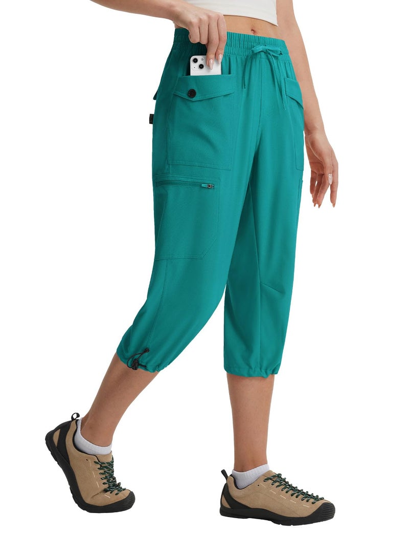 baleaf Women's Capri Pants with 7 Pockets Lightweight Quick Dry Water Resistant Hiking Travel Summer Capris Cargo Cropped Pants for Women Green L - Image 4