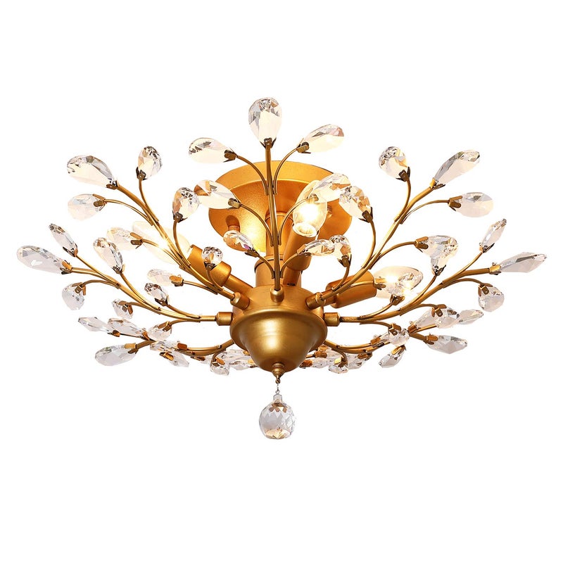 Garwarm 4-Light Vintage Crystal Chandeliers Ceiling Lights Crystal Pendant Lighting Ceiling Light Fixtures Chandeliers Lighting for Living Room Bedroom Restaurant Porch Chandelier(Golden) - Image 1