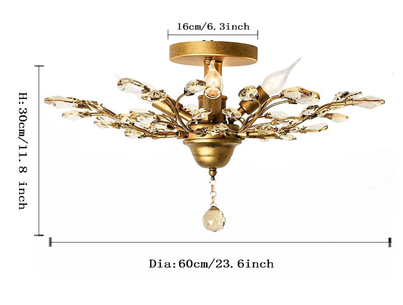Garwarm 4-Light Vintage Crystal Chandeliers Ceiling Lights Crystal Pendant Lighting Ceiling Light Fixtures Chandeliers Lighting for Living Room Bedroom Restaurant Porch Chandelier(Golden) - Image 3