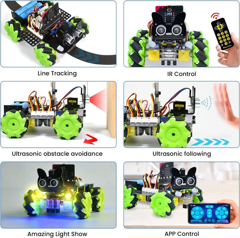 KEYESTUDIO 4WD Smart Car Coding Robot Kit with Microbit V2 for Makecode and Python, DIY Building Robot Kit for STEM Education, IR Remote/APP Control - Image 4