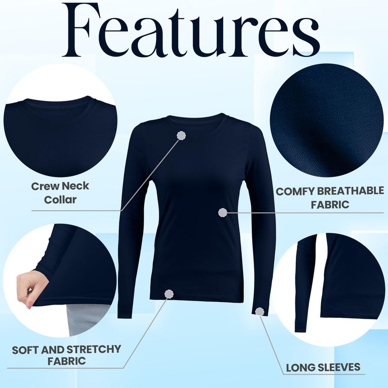 NY Threads 3 Pack Nurse Underscrub Long Sleeve Women Slim fit Under Scrub Shirt, X-Large, Navy/Navy/Navy - Image 5