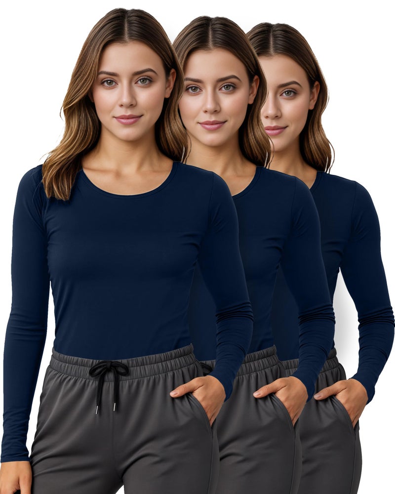 NY Threads 3 Pack Nurse Underscrub Long Sleeve Women Slim fit Under Scrub Shirt, X-Large, Navy/Navy/Navy - Image 1