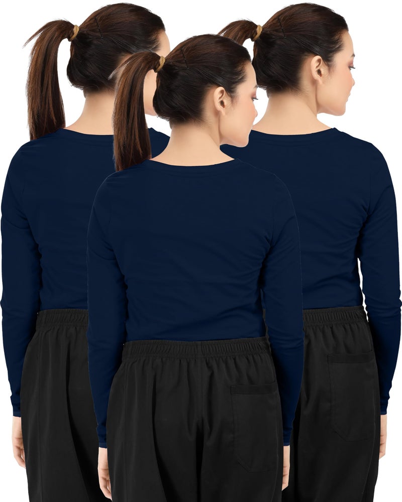 NY Threads 3 Pack Nurse Underscrub Long Sleeve Women Slim fit Under Scrub Shirt, X-Large, Navy/Navy/Navy - Image 2