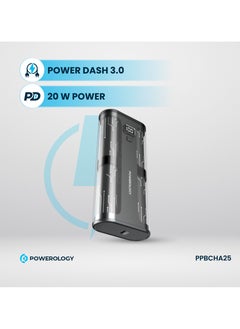 باورولوجي بنك طاقة كريستالين سيريز 20000 مللي أمبير/ساعة PD 20 وات / منفذ USB-C مزدوج / شاشة رقمية / Power Dash 3.0 / تصميم حاصل على براءة اختراع - شفاف/رمادي  - Image 4