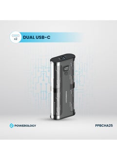 باورولوجي بنك طاقة كريستالين سيريز 20000 مللي أمبير/ساعة PD 20 وات / منفذ USB-C مزدوج / شاشة رقمية / Power Dash 3.0 / تصميم حاصل على براءة اختراع - شفاف/رمادي  - Image 3
