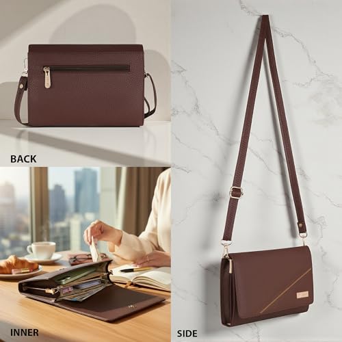 ALSU Women��s Vegan Leather Sling Bag| Stylish Crossbody Purse with Zipper Pocket & Card Slots | Magnetic Closure, Adjustable Strap| Premium Everyday Shoulder Bag for Women & Girls (ska-002br) - Image 4
