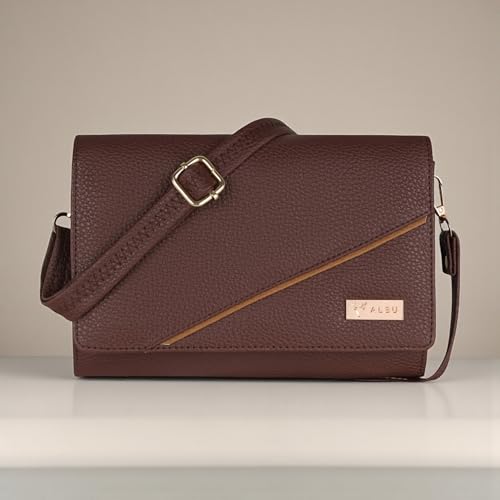 ALSU Women��s Vegan Leather Sling Bag| Stylish Crossbody Purse with Zipper Pocket & Card Slots | Magnetic Closure, Adjustable Strap| Premium Everyday Shoulder Bag for Women & Girls (ska-002br) - Image 2