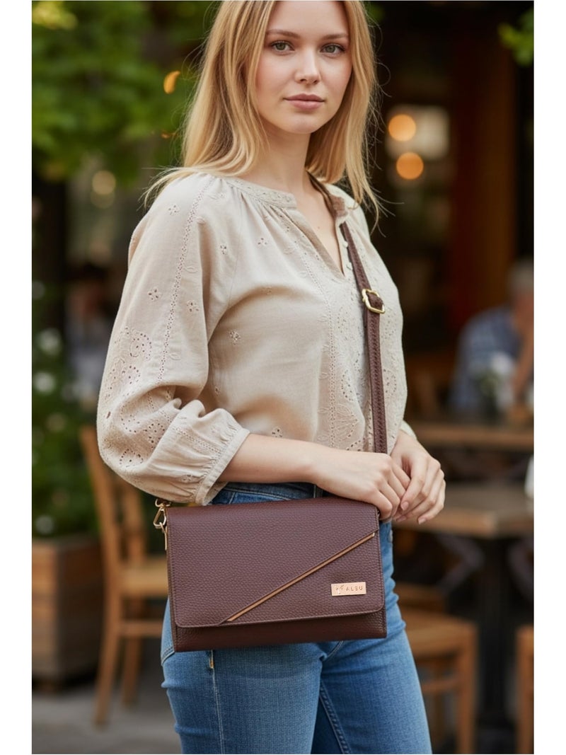 ALSU Women��s Vegan Leather Sling Bag| Stylish Crossbody Purse with Zipper Pocket & Card Slots | Magnetic Closure, Adjustable Strap| Premium Everyday Shoulder Bag for Women & Girls (ska-002br) - Image 3