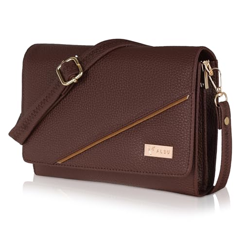 ALSU Women��s Vegan Leather Sling Bag| Stylish Crossbody Purse with Zipper Pocket & Card Slots | Magnetic Closure, Adjustable Strap| Premium Everyday Shoulder Bag for Women & Girls (ska-002br) - Image 1