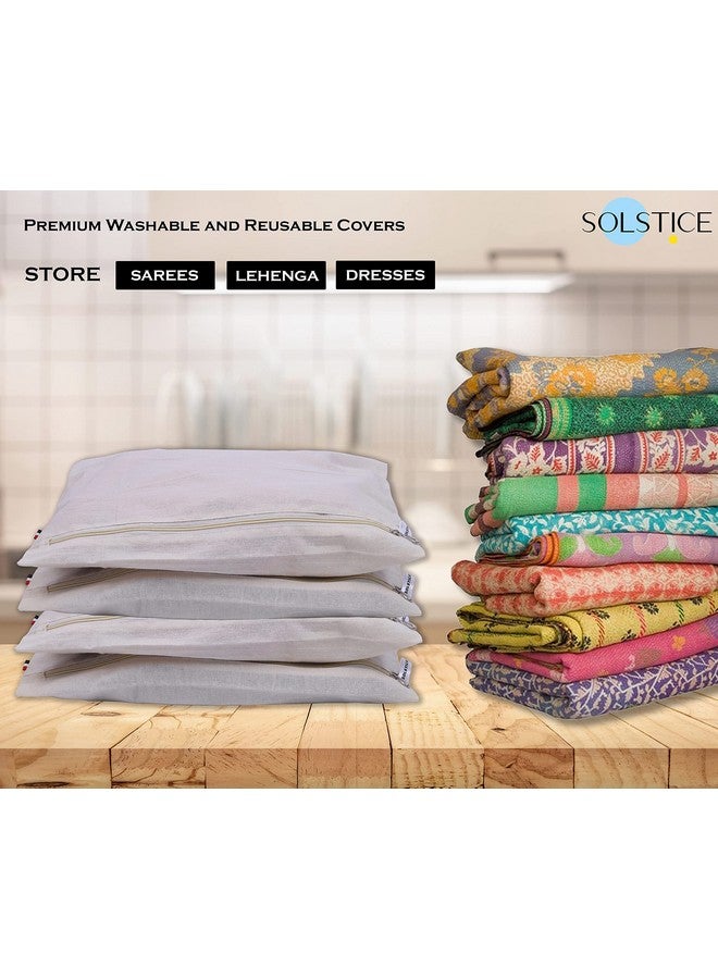 سولستيس أكياس/أغطية الساري القطنية من SOLSTICE للتخزين، مجموعة من 12 قطعة كبيرة الحجم (16 × 14 بوصة) لتنظيم الملابس والحقائب وخزانة الملابس، باللون الأبيض - Image 3