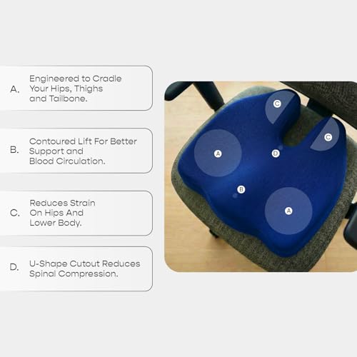 SleepyCat Pro Seat Cushion | Ergonomic Memory Foam Cushion | Enhanced Comfort Posture Support | Premium Perforated Breathable Foam | Anti-Skid Base | Washable Cover | Office Chair Car Seat | Blue - Image 4