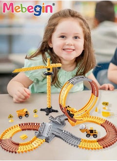 112 PCS Construction Race Tracks, DIY Track Set with Rich Accessaries, Engineering Road Games, Creative Building Toy, STEM Educational Playset, Easy to Assemble and Store, Ideal Gift for Kids Aged 3+