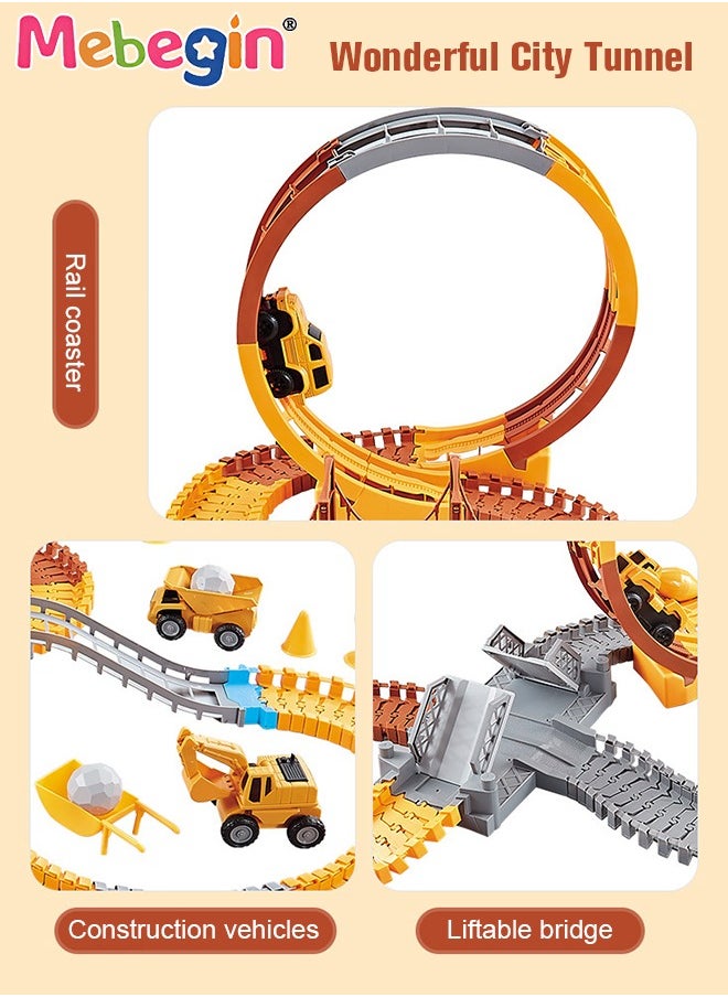 MEBEGIN - 112 PCS Construction Race Tracks, DIY Track Set with Rich Accessaries, Engineering Road Games, Creative Building Toy, STEM Educational Playset, Easy to Assemble and Store, Ideal Gift for Kids Aged 3+ - Image 1