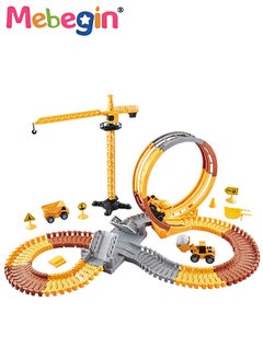 MEBEGIN 112 PCS Construction Race Tracks, DIY Track Set with Rich Accessaries, Engineering Road Games, Creative Building Toy, STEM Educational Playset, Easy to Assemble and Store, Ideal Gift for Kids Aged 3+  - Image 2