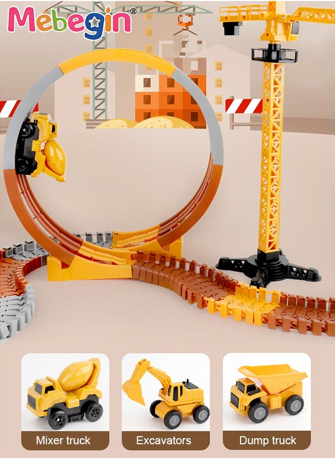 MEBEGIN - 112 PCS Construction Race Tracks, DIY Track Set with Rich Accessaries, Engineering Road Games, Creative Building Toy, STEM Educational Playset, Easy to Assemble and Store, Ideal Gift for Kids Aged 3+ - Image 1