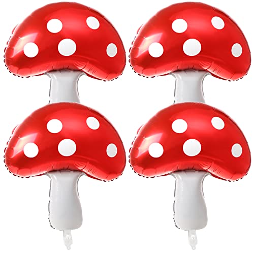BENOSPACE 4 Pcs Mushroom Balloons Garden Tea Party Fairy Theme Toadstool Foil Balloon Thanksgiving Autumn Fall Mylar Balloons Decorations Forest Plant Party Supplier for Baby Shower Wedding Birthday - Image 1