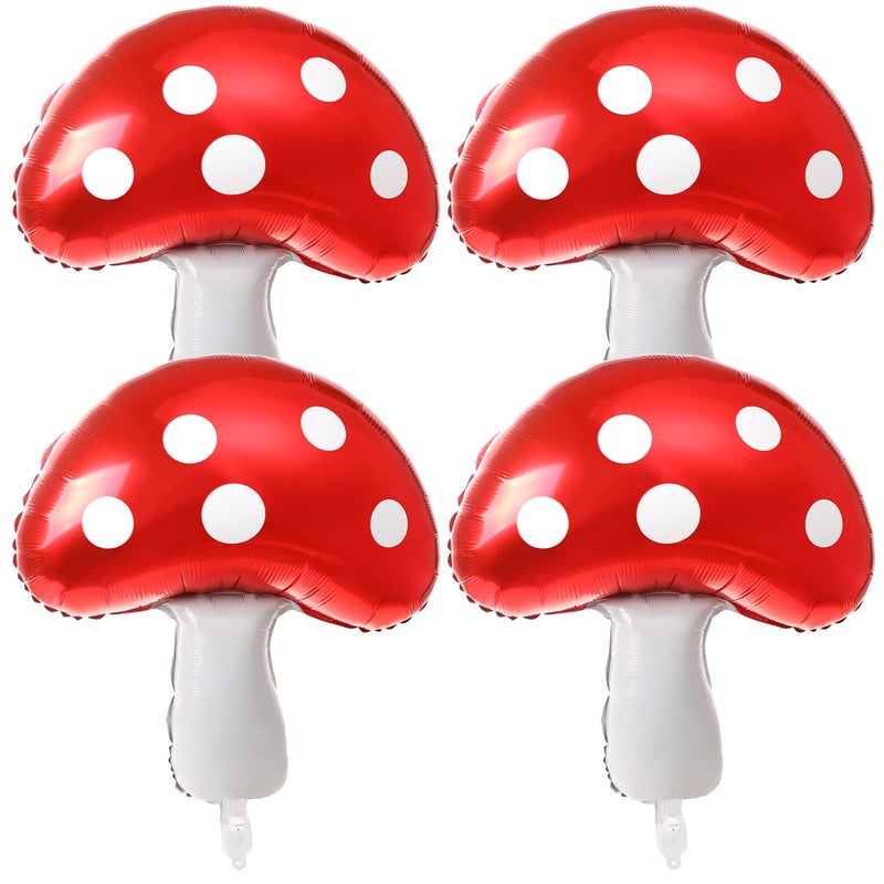 BENOSPACE 4 Pcs Mushroom Balloons Garden Tea Party Fairy Theme Toadstool Foil Balloon Thanksgiving Autumn Fall Mylar Balloons Decorations Forest Plant Party Supplier for Baby Shower Wedding Birthday - Image 2